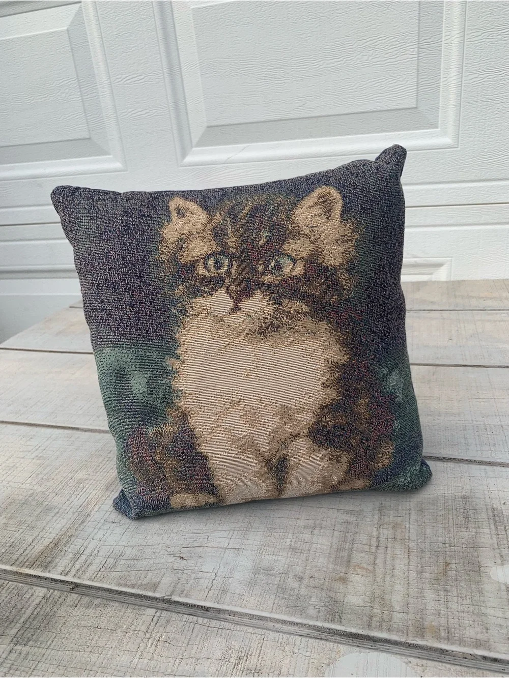 Vintage Style Cat Kitten Tapestry Throw Pillow Woven Decorative Cushion 12x12”